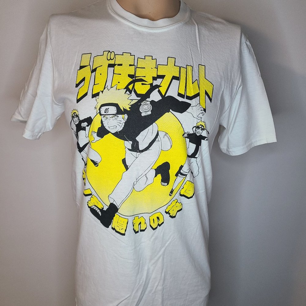 NEW MENS Adult Naruto Shippuden White Short Sleeve Graphic Shirt Sz M